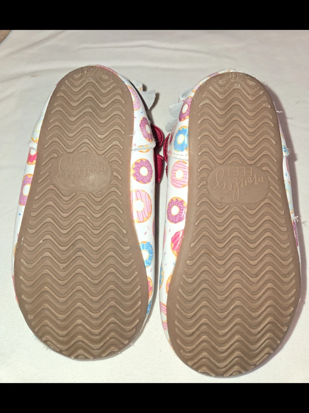 Monkey Feet Girls Pink Donut Print Mary Jane Shoes with Cross Straps SZ 12 - 18m